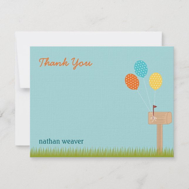 Balloons Sign Flat Thank You Card - Blue (Front)