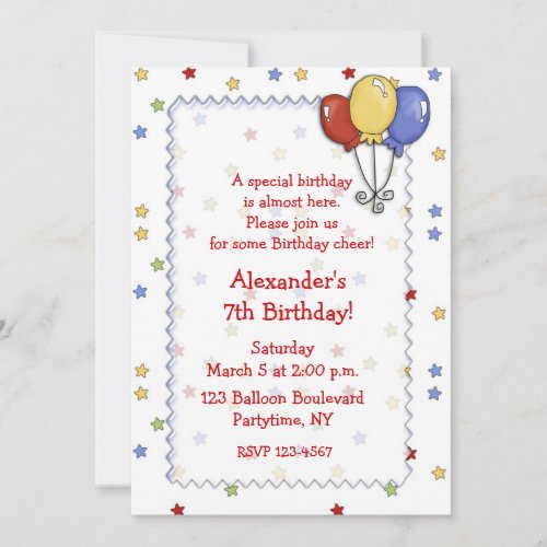 Balloons Stars Birthday Invitation