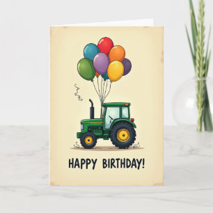 Balloons Tractor Birthday Card