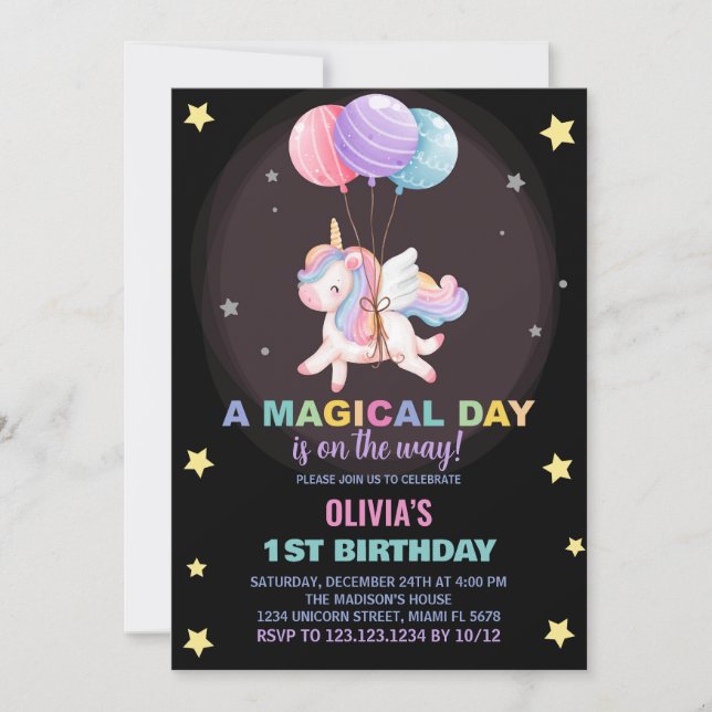 Balloons Unicorn Birthday Invitations (Front)
