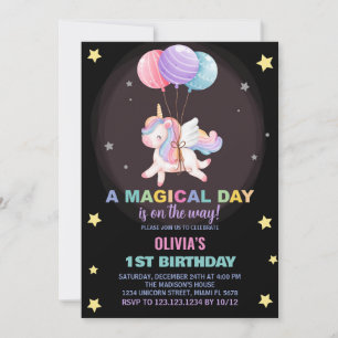 Balloons Unicorn Birthday Invitations