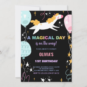 Balloons Unicorn Birthday Invitations