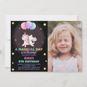 Balloons Unicorn Birthday Invitations with photo