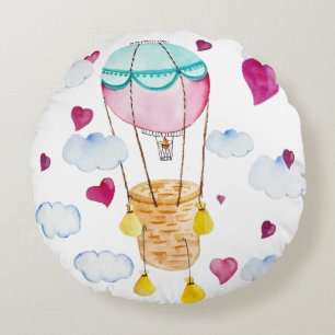 Balloons watercolor illustration Valentine's Day R Round Pillow