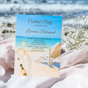 Balloons,Wine Glass Beach Chair Retirement  Invitation