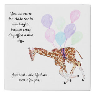 Balloons with a flying Giraffe with a quote Faux C Canvas Print