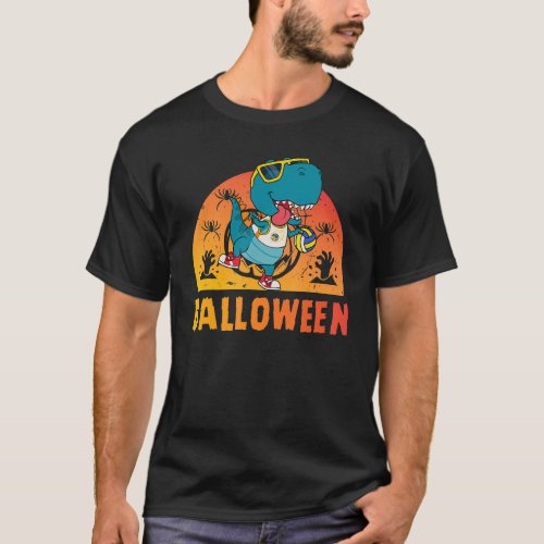 Balloween Dinosaur Softball Baseball Halloween T_Shirt