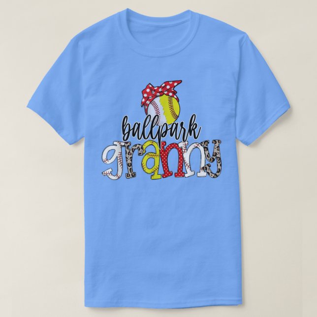 Ballpark Granny Leopard Baseball Softball Granny M T-Shirt (Design Front)