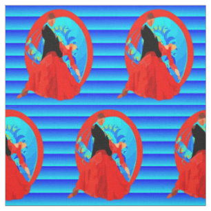 Ballroom Dance Couple Print On Blue FAbric