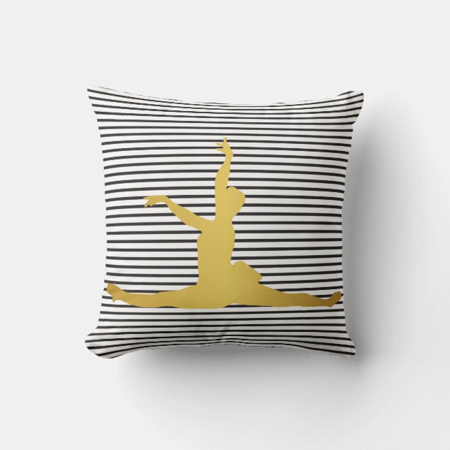 Ballroom Dance Glam Gold Black White Stripes Throw Pillow (Front)