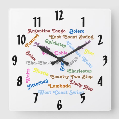 Ballroom Dance Styles Square Wall Clock