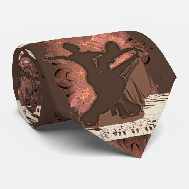Ballroom Dance Waltz Couple on Piano Keys Music Neck Tie (Rolled)