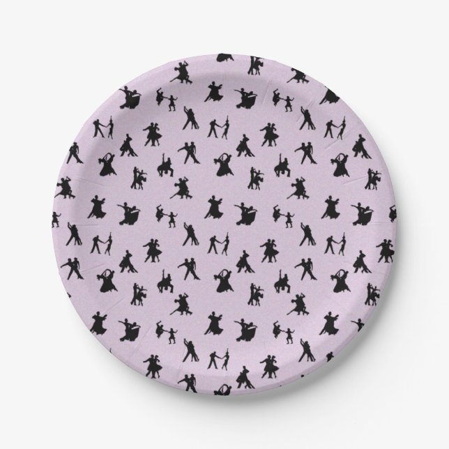 Ballroom Dancers, Black on Pink Paper Plates (Front)