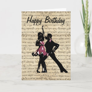 Ballroom dancers on vintage paper card