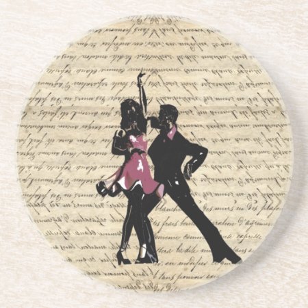 Ballroom Dancers On Vintage Paper Coaster