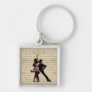 Ballroom dancers on vintage paper keychain
