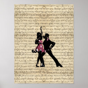 Ballroom dancers on vintage paper poster