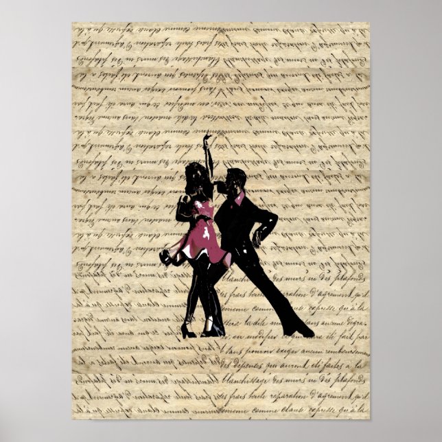 Ballroom dancers on vintage paper poster (Front)