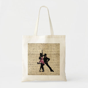 Ballroom dancers on vintage paper tote bag