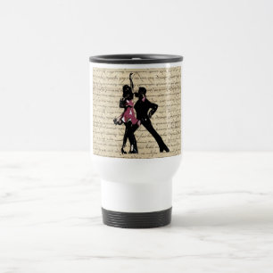 Ballroom dancers on vintage paper travel mug