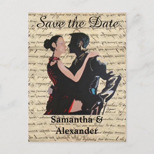 Ballroom dancers save the date announcement postcard