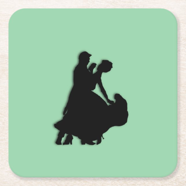 Ballroom Dancers Silhouette Square Paper Coaster (Front)