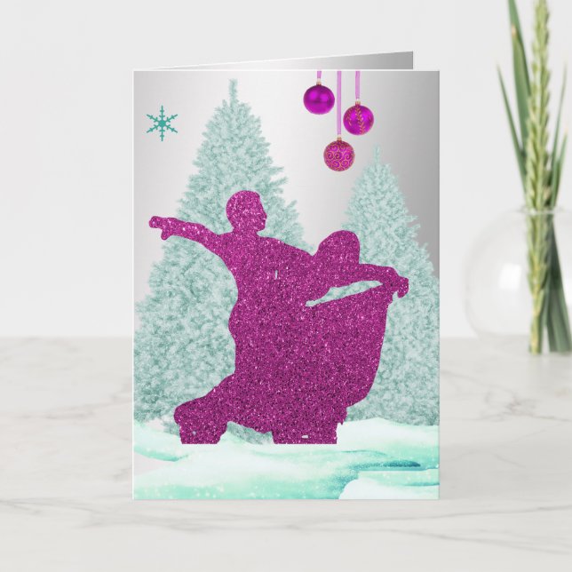 Ballroom Dancers With Ornaments Snow  Christmas Card (Front)