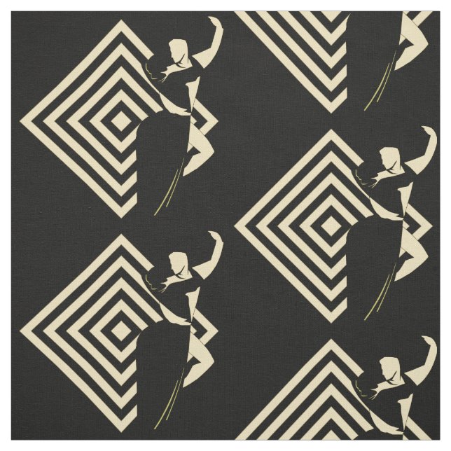 Ballroom Dancing Couple On Black Fabric (Swatch)