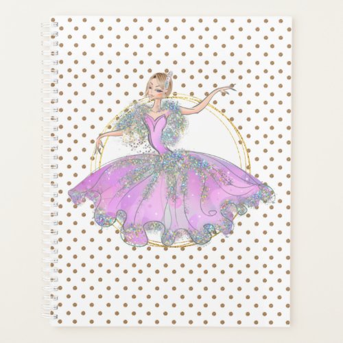 Ballroom dancing girl pink dress glitter polka planner