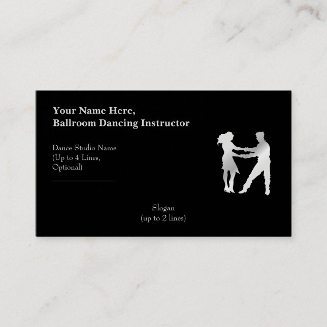 Ballroom Dancing Instructor Mex. Sliver Slogan Business Card (Front)