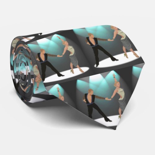 Ballroom Latin Dancers Couple With Spotlight Neck Tie