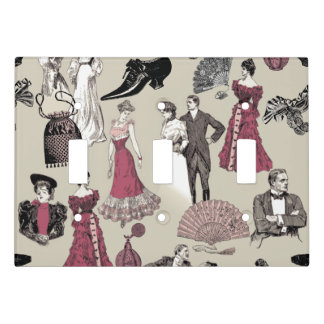ballroom victorian era fashion toile beige light switch cover