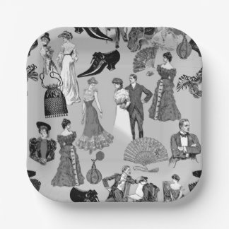 ballroom victorian era fashion toile black white paper plates