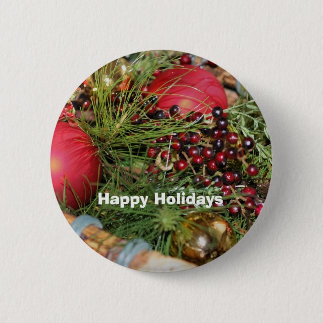 Balls Beads Evergreen Christmas Holiday Button Pin (Front)