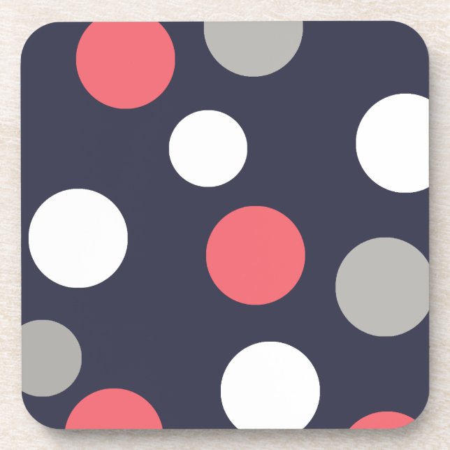 Balls Circles Pattern Grey White Coral Pink Beverage Coaster (Front)
