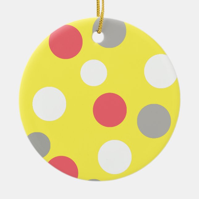 Balls Circles Pattern Grey White Coral Pink Ceramic Ornament (Front)