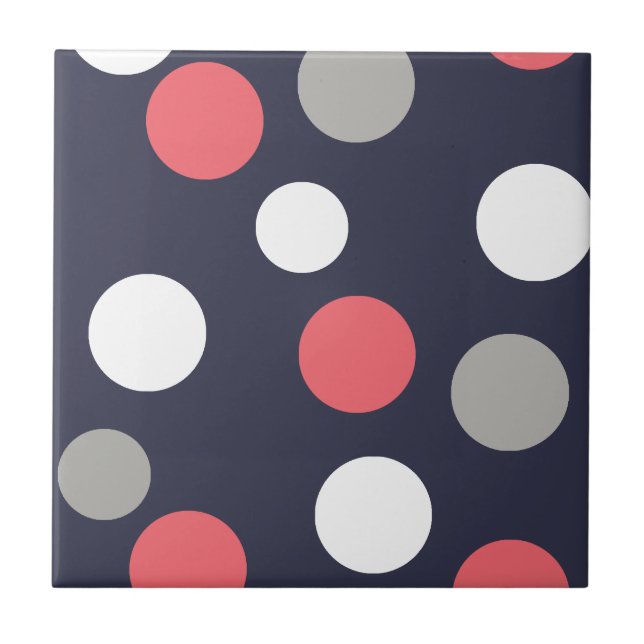 Balls Circles Pattern Grey White Coral Pink Ceramic Tile (Front)