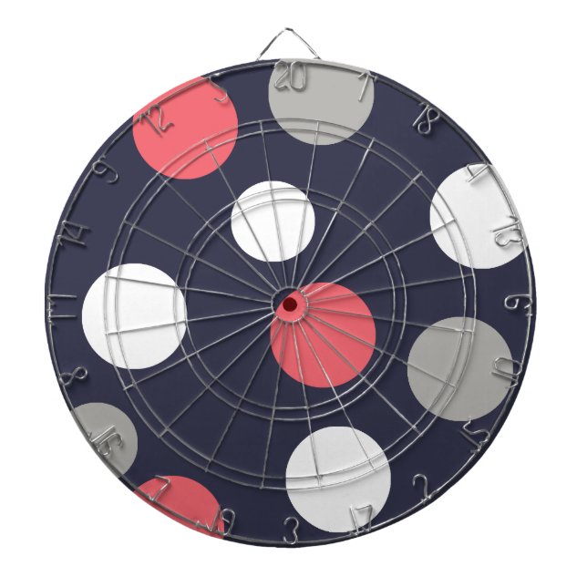 Balls Circles Pattern Grey White Coral Pink Dart Board (Front)