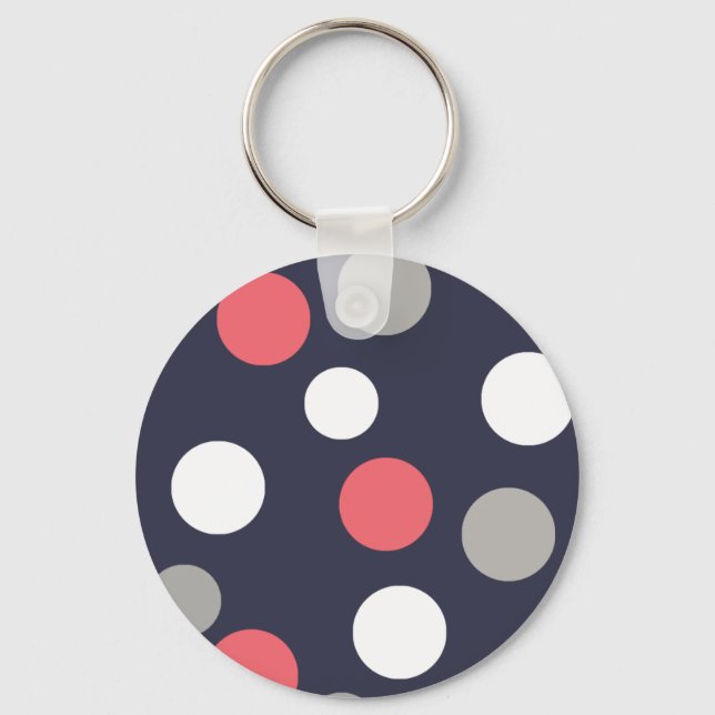 Balls Circles Pattern Grey White Coral Pink Keychain (Front)