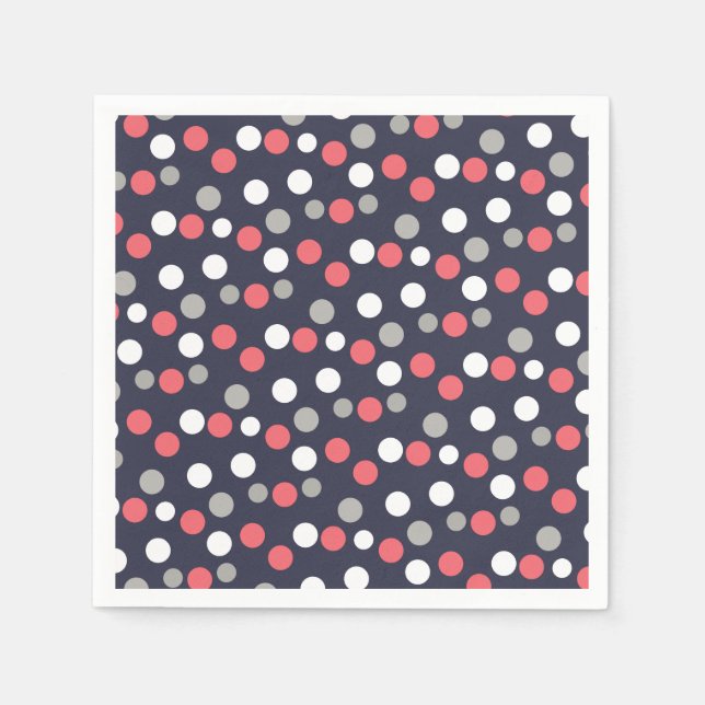 Balls Circles Pattern Grey White Coral Pink Paper Napkins (Front)