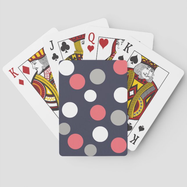 Balls Circles Pattern Grey White Coral Pink Poker Cards (Back)