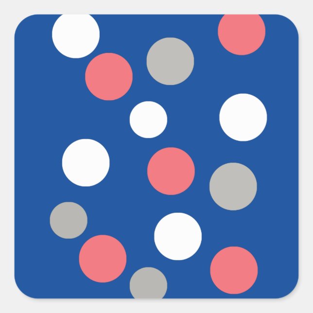 Balls Circles Pattern Grey White Coral Pink Square Sticker (Front)