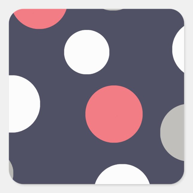 Balls Circles Pattern Grey White Coral Pink Square Sticker (Front)
