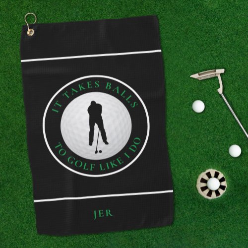 Balls Humor Golfer Sports Monogrammed Black Green Golf Towel
