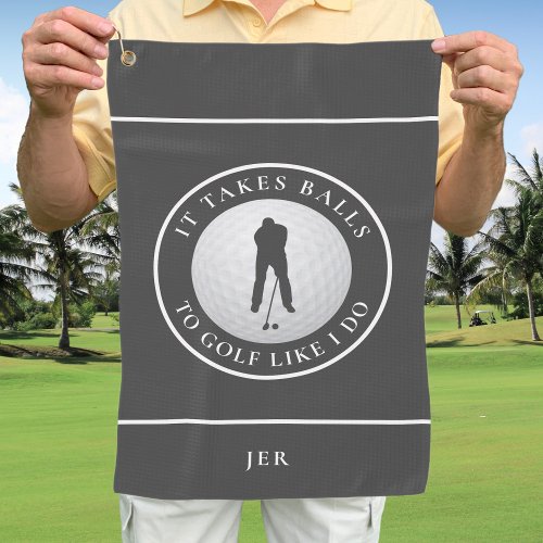Balls Humor Golfer Sports Pun Monogrammed Gray Golf Towel