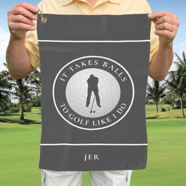 Balls Humor Golfer Sports Pun Monogrammed Gray Golf Towel (Balls Humor Golfer Sports Pun Monogrammed Gray Golf Towel)