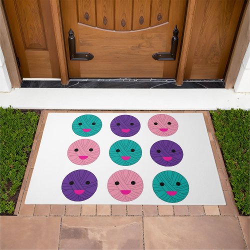 Balls of Yarn Cute Pink Purple Teal Doormat