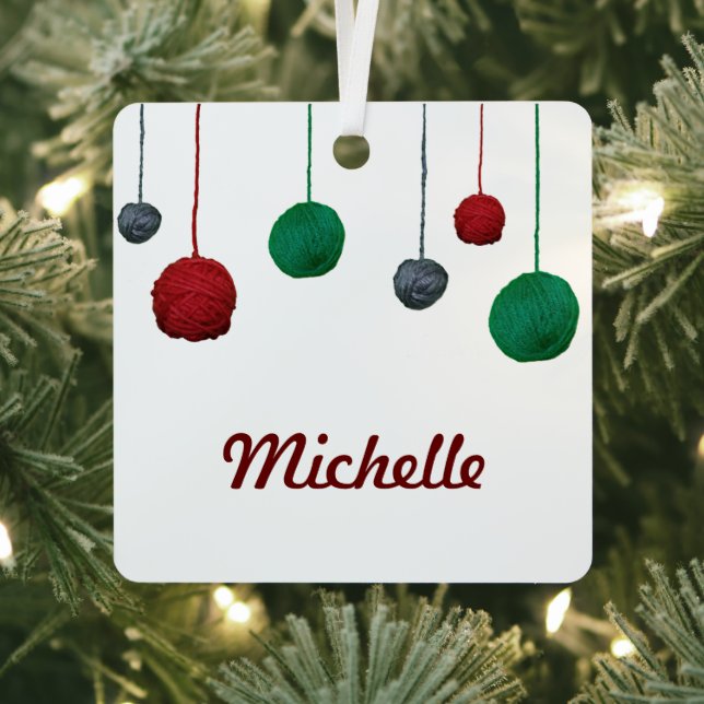 Balls of Yarn / Name Crafty Holiday Metal Ornament (Insitu)
