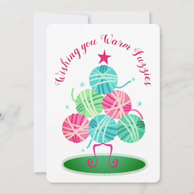 Balls of yarn tree knitting crochet Christmas card (Front)