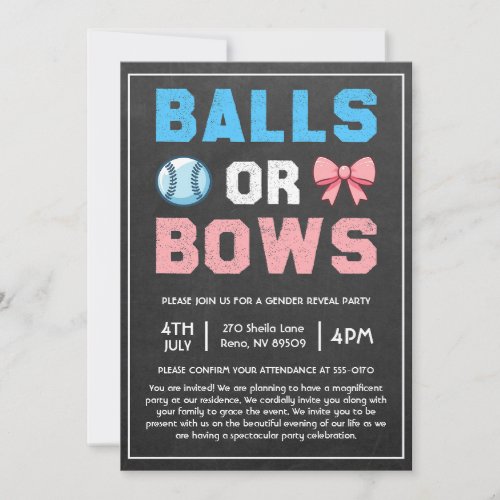 Balls or Bows Baseball Gender Reveal Invitation